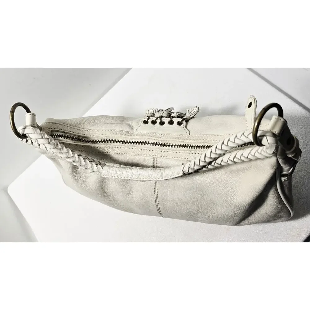 Wilsons Leather Hobo/Shoulder Bag Bronze Studs with Tassels Cream Purse Handbag